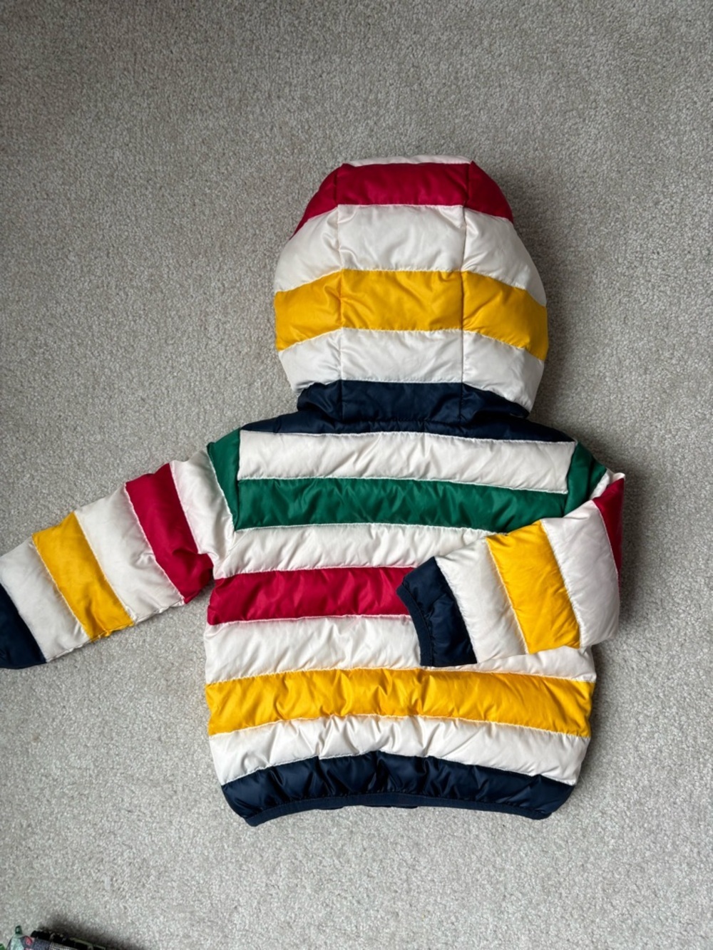 Hudson’s Bay Style Striped Toddler Puffer Jacket 12-24M Multicolor Hooded coat - Picture 7 of 12
